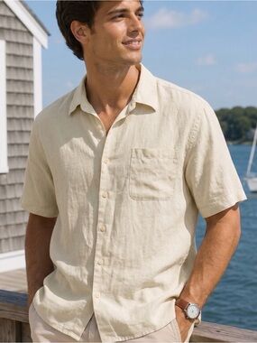 NATURAL BLUE by VISITOR Men's 100% Linen  Shirt